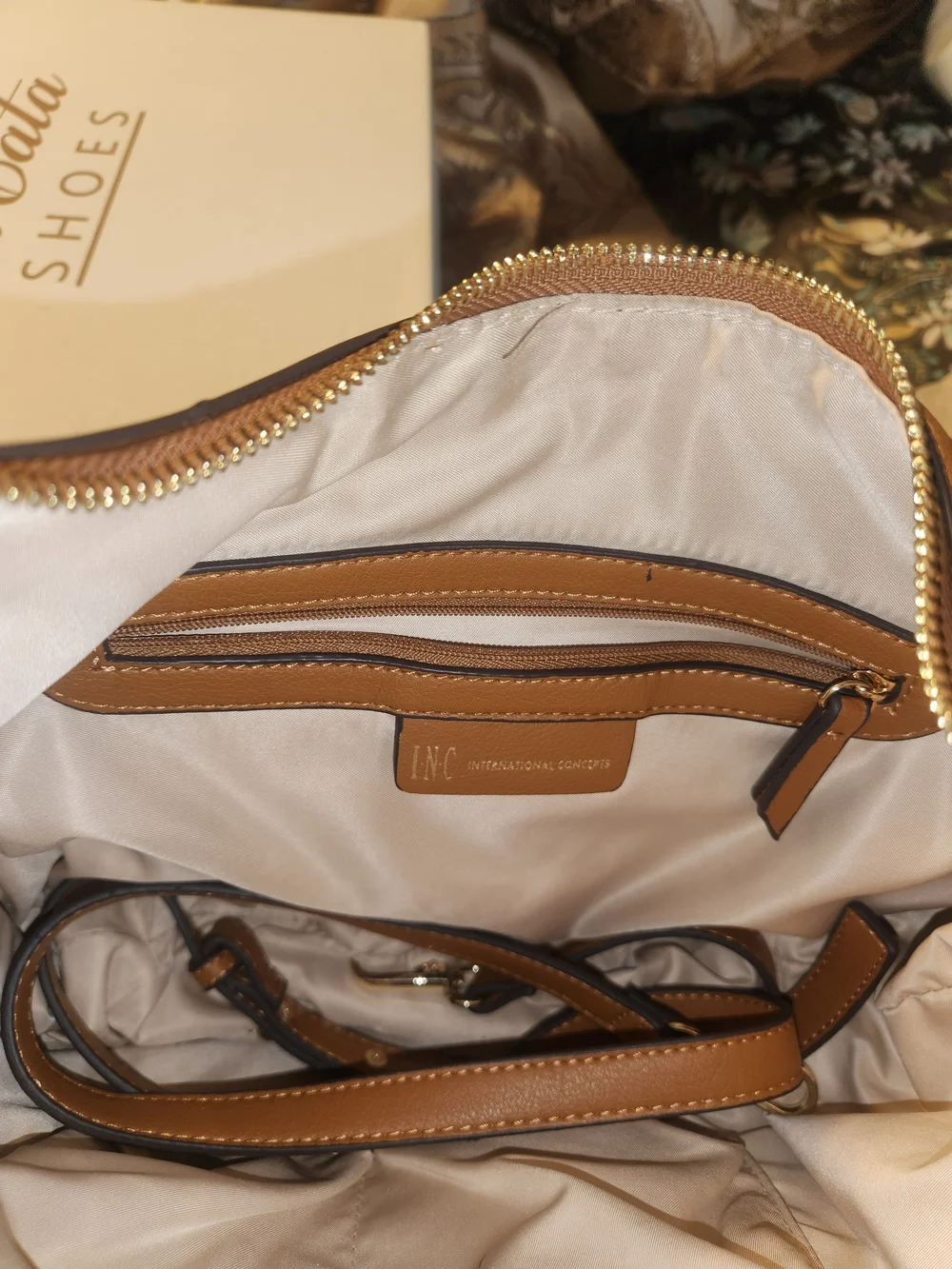 INC International Concepts Two-Tone Woven Hobo in Tan and Cream